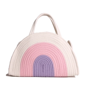 Rainbow cotton rope woven diaper bag featuring gradient pink and purple tones for baby essentials