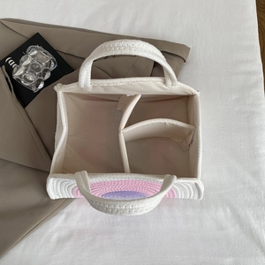 Rainbow woven cotton rope diaper bag with three compartments for baby organization