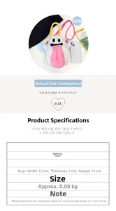 Tableau détaillé des tailles pour sac fantôme en peluche avec mesures et matériaux