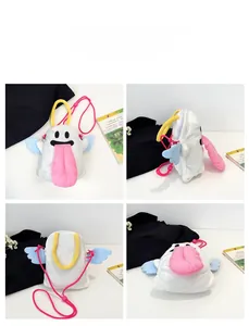 Détails du sac clown en peluche sous quatre angles avec ailes et sangle réglable
