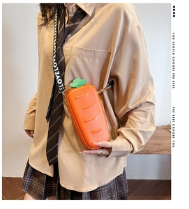 Creative carrot-shaped crossbody mini bag with adjustable LOVE letter webbing strap