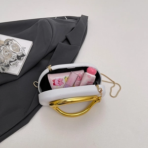 Luxury white acrylic pill-shaped evening clutch bag with gold handle and chain strap