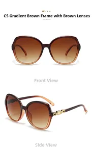 Detail of C5 brown gradient lenses with elegant golden chain link metal temple accent