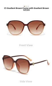 Detail of tea gradient sunglasses with elegant metal flower and rhinestone temple design