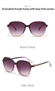 Detail of gradient purple frames and floral gold metal hinge with rhinestones