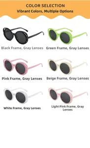 Color selection of round hollow baby sunglasses with UV protection in six various colors