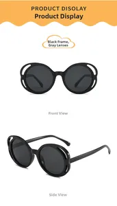 Detail view of hollow-out temples on black oval frame toddler sunglasses