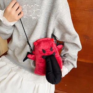 Sac bandoulière en peluche diable rouge rigolo avec cornes et ailes pour filles