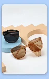 Detailed view of kids foldable sunglasses with round square frames and UV protection