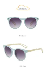 Vue de face et de côté des lunettes de soleil enfant bleues avec verres dégradés
