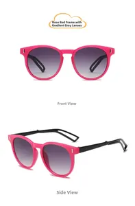 Détail de lunettes de soleil enfant rose avec verres dégradés gris en vues de face et de profil