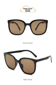 Front and side views of black framed children's sunglasses with brown tinted lenses