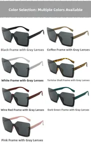Detailed color selection chart for oversized square sunglasses with metallic studs