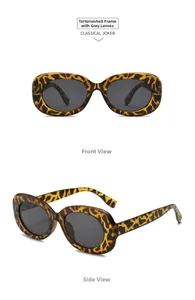 Detail view of tortoise shell sunglasses with gray lenses and retro oval frame design