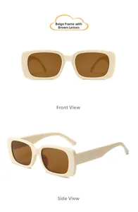 Detailed view of kids vintage rectangle sunglasses in cream frames and tea lenses