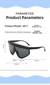 Detailed technical diagram showing dimensions for oversized PC frame kids sunglasses