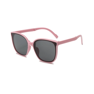 Foldable pink children's sunglasses with dark lenses for UV protection and style