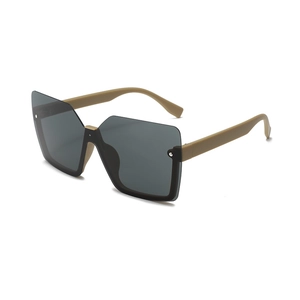 Futuristic square oversized sunglasses with khaki temples and dark lenses