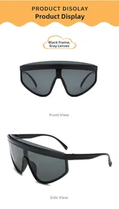 Front and side view of black oversized futuristic wrap sunglasses for children