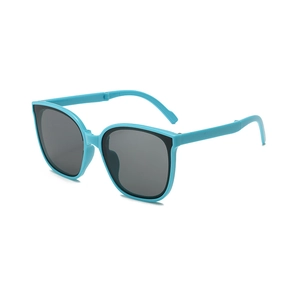 Foldable bright blue UV protection kids sunglasses with stylish dark grey lenses