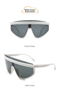 Front and side view of kids white visor sunglasses with protective grey lenses