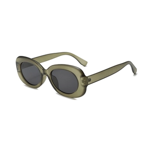 Futuristic olive green thick frame sunglasses with dark lenses for hip-hop fashion styling