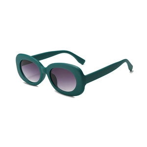 Futuristic matte green oval sunglasses with purple gradient lenses for a stylish look