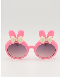 Rosa Kinder-Sonnenbrille mit Hasenohren, Schleifen und Gläsern mit Farbverlauf