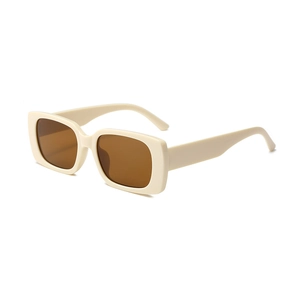 Stylish cream rectangular kids sunglasses with brown lenses and UV protection