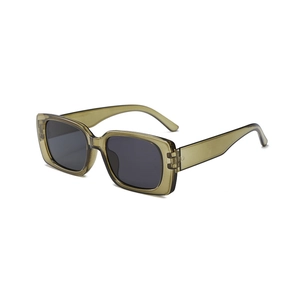 Trendy rectangular toddler sunglasses in olive green with high UV protection lenses