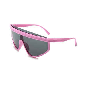 Retro Y2K pink frame wrap-around sunglasses for kids with smoke grey unified lenses