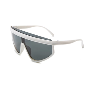 Kids sporty oversized wraparound sunglasses with white frame and dark grey lenses