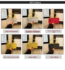 Detail of diverse colors for the textured acrylic clutch featuring ornate dragon-head handles