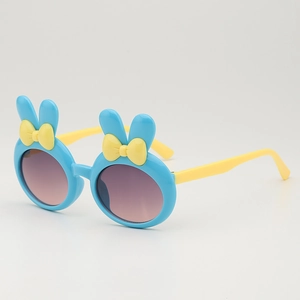 Süße Kinder-Sonnenbrille mit Hasenohren, blauer Rahmen und gelben Bügeln für UV-Schutz