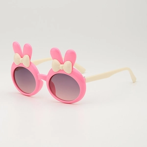 Rosa Kaninchen-Sonnenbrille für Kinder mit beigen Schleifen und runden Gläsern