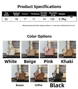 Detailed size chart and multi-color selection of the silk scarf bucket bag in premium PU
