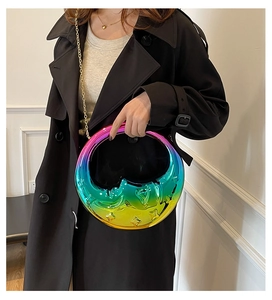 Rainbow gradient moon evening bag with luxury embossed texture and gold chain strap