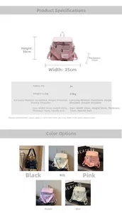 Detailed size specifications for the large capacity PU leather backpack with multi-color options