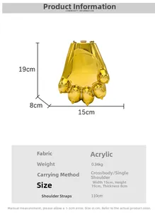 Borsa da sera in acrilico dorato a forma di zampa d'orso con catena da 15x19x8cm
