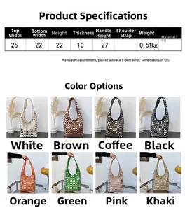 Guide des tailles et dimensions du sac seau à rivets disponible en huit coloris tendance