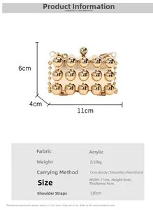 Detailed size specifications for mini spherical acrylic evening bag with ball chain strap