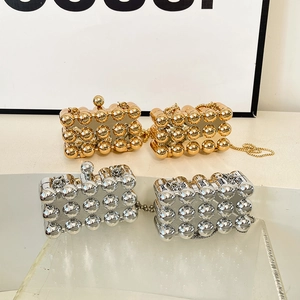 Mini Evening Bag Acrylic Metallic Sphere Studs Box Clutch With Bead Chain Strap For Party Wedding Modern Women