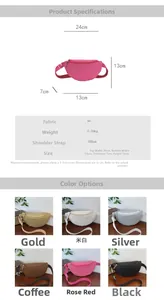 Guide des tailles de sac banane en PU 24x13x7cm et aperçu des six coloris disponibles