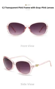 Detail of C2 model women's oversized sunglasses with pink frames and gradient lenses