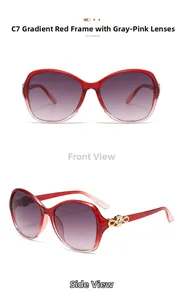 Oversized gradient red sunglasses with golden floral detail on temples for women