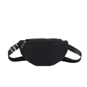 Sac banane noir chic à texture tissée avec bandoulière réglable et fermeture éclair en métal