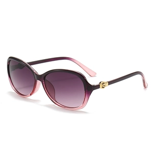 Elegant oversized gradient purple sunglasses for women with gold decorative hinge detail