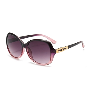 Elegant gradient purple oversized sunglasses for women with gold metal hinge details