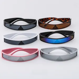 Collection of oversized futuristic sunglasses in multiple colors with Y2K aesthetic style