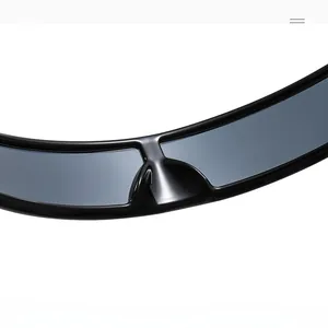 Macro detail of cyberpunk pentagram sunglasses featuring sleek black frame and nose bridge